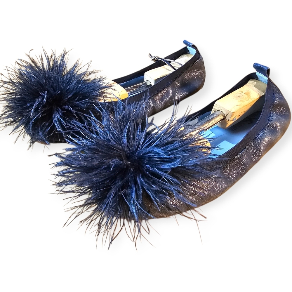 ✨ Yosi Samra Foldable Ballet Flats – Shimmery Blue | Size 10 ✨